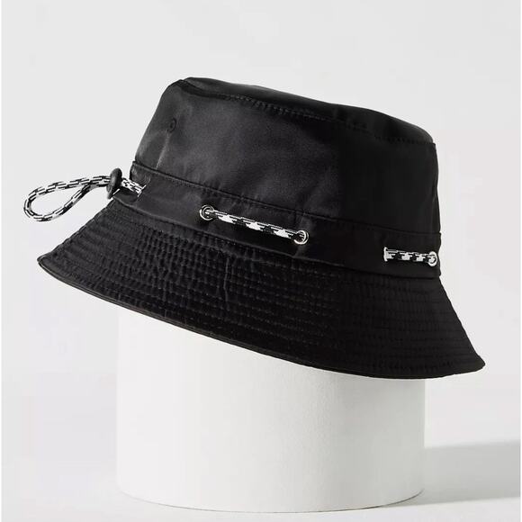 ANTHROPOLOGIE Nylon Sport Drawstring Bucket Hat Black - Picture 2 of 6